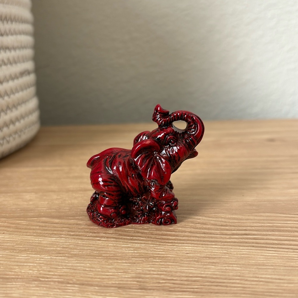 Elephant with trunk up for good luck red jade stone perfect for spiritual gifts